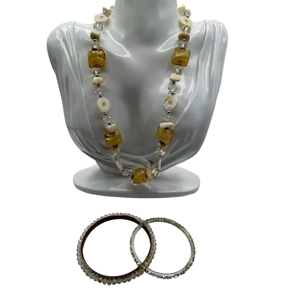 Vintage Shell Necklace & Crystal Bangle Set - Boho Chic Jewelry for Women N52 - Picture 1 of 7
